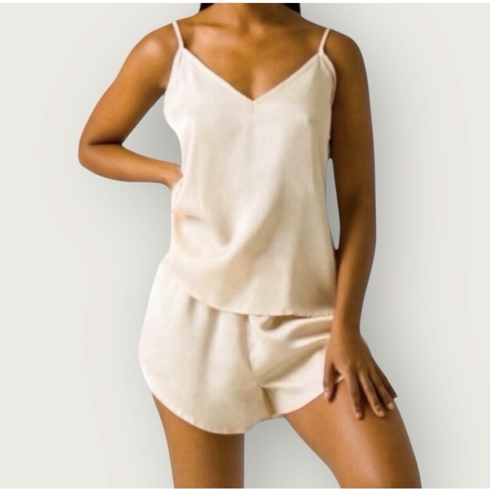 Ettitude Womens Sateen Lounge Pajama Shorts Size XL Oat Beige Shortie Bamboo New